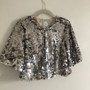 Last week! silver sequin crop jacket Tracy Reese M